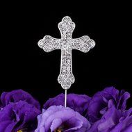 LOVENJOY Gift Box Pack Cross Rhinestone Crystal Cake Top Topper for Wedding Religious Baptism Christening First...
