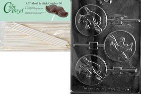 Cybrtrayd 45St50-H117 Witch Lolly Halloween Chocolate Candy Mold with 50 4.5-Inch Lollipop Sticks