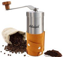 Adolph Manual Coffee Grinder with Leather Wrap, Hand Crank and Adjustable Ceramic Conical Burr N2