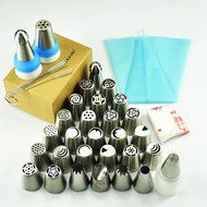 TANGCHU Russian Piping Tips 29PCS/SET Stainless Steel Large Size Icing Syringe Set DIY Coupler Nozzle 5 Pastry... N7