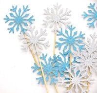PuTwo 20 Counts Wedding Cake Decorating Frozen Cupcake Toppers Toothpicks, Sliver/Blue/Snow N55