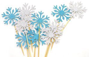 PuTwo 20 Counts Wedding Cake Decorating Frozen Cupcake Toppers Toothpicks, Sliver/Blue/Snow N56