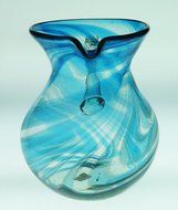 Mexican Glass Bola Pitcher, Turquoise Swirl Design, 128 Oz