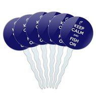 Set of 6 Cupcake Picks Toppers Decoration Keep Calm and A-H - Fish On Bass Fishing - Keep Calm and N17