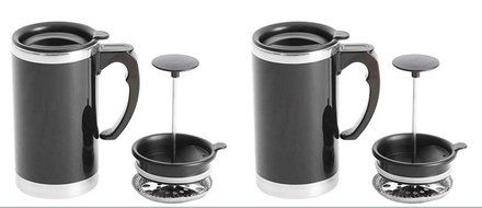 Wyndham House 21oz Stainless Steel Lined Double-wall Travel French Press Coffee/tea Mug- Wall Travel Mug - 2 Pack