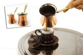 Handmade Copper & Brass Coffee Maker Pot Cezve XL & Free Turkish Coffee 100g