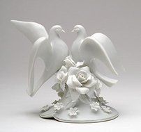 5 Inch Two White Dove and Rose Flower Themed Cake Topper Decoration