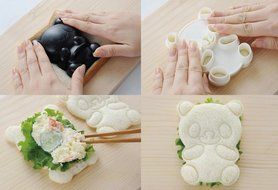 OHF 4 in 1 Bento Accessories Baby Panda Mold Rice Mold Onigiri Shaper and Dry Roasted Seaweed Cutter Set N5