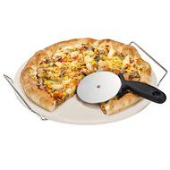 VonShef 15 Inch Ceramic Pizza Stone Set With Heavy Duty Chrome Stand with FREE Pizza Cutter N2