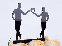 LOVENJOY Gift Box Pack Mr and Mr Gay Same Sex Silhouette Wedding Birthday Cake Topper (5.1-inch, Black) N16