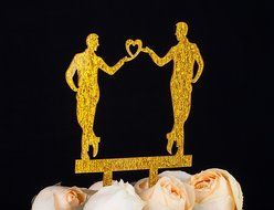LOVENJOY Gift Box Pack Mr and Mr Gay Same Sex Silhouette Wedding Birthday Cake Topper (5.1-inch, Black) N19