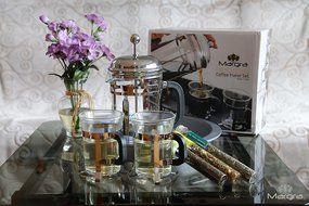 MARGRA French Press Coffee & Tea Maker Set - Elegant Design - Dual Filter System- Upgraded Thick Durable Glass N5