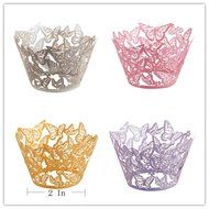 Yansanido 24 set ivory Filigree Artistic Bake Little Vine Lace Laser Cut Cupcake Wrapper Cup Muffin Case Trays... N15