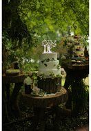 LOVENJOY with Gift Box Bride and Groom Silhouette Tree Wedding Cake Topper Rustic Wood (5.7-inch) N5