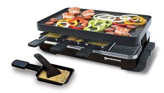 Swissmar KF-77040 Classic 8-Person Raclette Party Grill with Reversible Cast Iron Grill Plate/ Crepe Top, Black N11