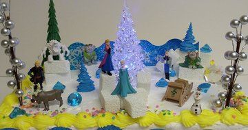 Frozen 23-Piece Elsa and Anna Birthday Cake Topper Set, Contrasting Spring Arendelle with Frozen Arendelle N4