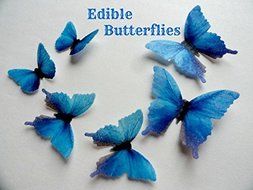 24 Edible Wafer Paper Butterflies &copy; Blue Butterfly Pre-cut 3 Different Sizes Cake Toppers Dessert Decorations...