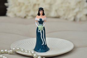 Bridesmaid Cake Topper - Light Complexion with Black Hair - Teal Dress