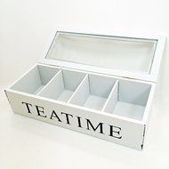 Tea Time Chest Wood 4 Compartment Organizer, White N2