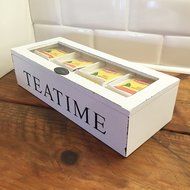 Tea Time Chest Wood 4 Compartment Organizer, White N3
