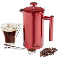 VonShef Red Double Wall Keep Warm Satin Polished Stainless Steel French Press Cafetiere Coffee Filter includes... N3