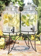 Palais Glassware High Quality Clear Glass Duplex Beverage Dispenser - 1 Gallon Each Jug, with Glass Lids and Metal... N2