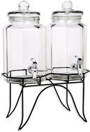 Palais Glassware High Quality Clear Glass Duplex Beverage Dispenser - 1 Gallon Each Jug, with Glass Lids and Metal... N3