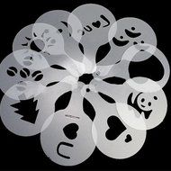 16pcs Cappuccino Coffee Stencils Template Strew Flowers Pad Duster Spray White