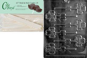 Cybrtrayd 45St50-P005 Irish Lolly Patriotic Chocolate Candy Mold with 50 4.5-Inch Lollipop Sticks N5