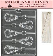 Large Lacrosse Lolly Sports Chocolate Candy Mold With &copy; Molding Instruction + 25 Lollipop Sticks