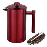VonShef Red Double Wall Keep Warm Satin Polished Stainless Steel French Press Cafetiere Coffee Filter includes... N8