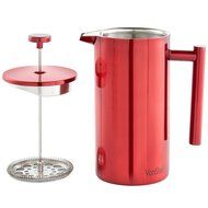 VonShef Red Double Wall Keep Warm Satin Polished Stainless Steel French Press Cafetiere Coffee Filter includes... N10