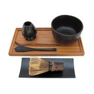 BambooMN Brand - Matcha Bowl Set (Includes Bowl, Rest, Black Tea Whisk, Black Chasaku, Black Tea Spoon, Rest Tray... N2