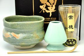 Japanese Mino Yaki ware Matcha Bowl And Tea Ceremony Set Green Tea 11.5 / 11.5 / 8cm (4.5 / 4.5 / 3.1inch)[7385] N4