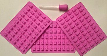 ROSE PINK 3 PACK - 150 COUNT - SILICONE GUMMY BEAR MOLDS WITH BONUS EASY APPLICATOR N3