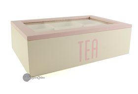 Vintage Retro Pastel 6 Compartment Tea Bag Storage Box Pink