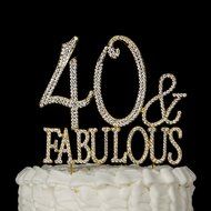 40 &amp; Fabulous Cake Topper for 40th Birthday Silver Metal Party Decoration Ideas (40 and Fabulous Silver) N9