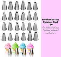Cake Decoration Tips Set - ONLY 30pcs cake decoration kit including Reusable silicone icing bag, coupler, cake... N4