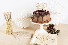 Party Partners Happy Birthday Decorative Wood Cake Topper, Natural Wood N4