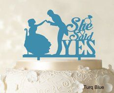 She Said Yes Wedding Cake Topper Custom Name Cake Topper Color Option Available 6&quot;-7&quot; Inches Wide N11