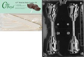 Cybrtrayd Large 3D Rose Lolly Fruits and Vegetables Chocolate Candy Mold with 50 4.5-Inch Lollipop Sticks
