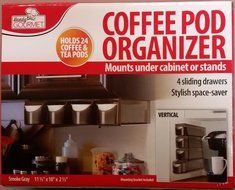 Coffee Pod Organizer Hold 24 Pods Mounts under Cabinet Or stands Sliding Drawers