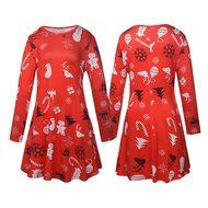 Xmas Print Dress,Morecome Women Christmas Long Sleeve Flared Party Dresses (M, Red) N3
