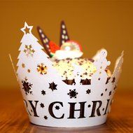 Zerowin 24pcs Christmas Lace Laser Cut Cupcake Wrapper Liner Baking Cup Muffin Case Trays Wedding Birthday Party... N5