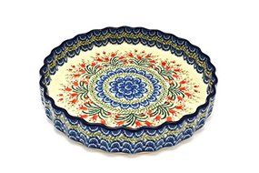 Polish Pottery Baker - Fluted Quiche - Large (9") - Crimson Bells