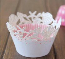 Krismile&reg; 48 White Beach Themed Wedding Sea Shell Seashells Cupcake Wrapper Baby Shower Wedding Party Cake Liners... N2