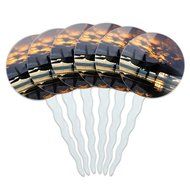 Set of 6 Cupcake Picks Toppers Decoration Guns Weapons Military - Handgun Weapon Black on White N6