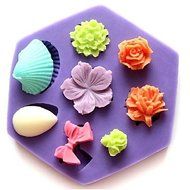 Y&amp;XL&amp;H Mini Rose Shell Bowknot Flower Shaped Fondant Cake Chocolate Silicone Mold Cupcake Decoration Tools,L8.5cmW7.5cmH1.3cm