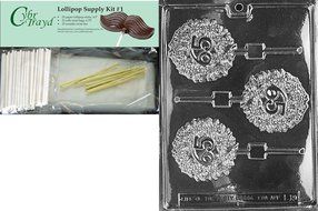 Cybrtrayd 65th Lolly Letters and Numbers Chocolate Candy Mold with Lollipop Supply Bundle of 25 Gold Twist Ties