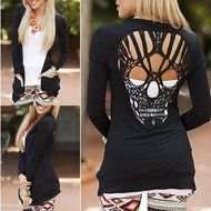 Women's Outwear,Laimeng Long Sleeve Skull Backless Top Coat Jacket Outwear (S, Black) N4